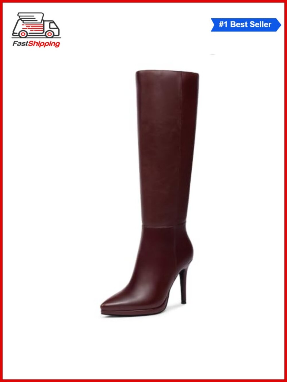 ✨ Faux Leather Pointed Toe Platform Stiletto Heel Knee High Boots